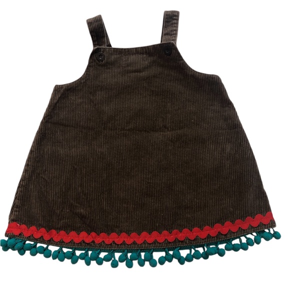 Mud Pie Little Girls Corduroy Jumper Appliquéd Turkey Pom Pom Rick Rack Trim - Picture 2 of 7
